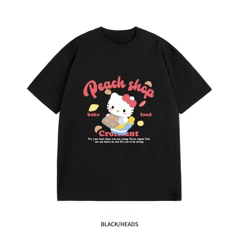 

Sanrios 2026Summer New Collection HelloKitty Cartoon Print Pure Cotton LooseFitting Breathable Womens ShortSleeved TShirt S