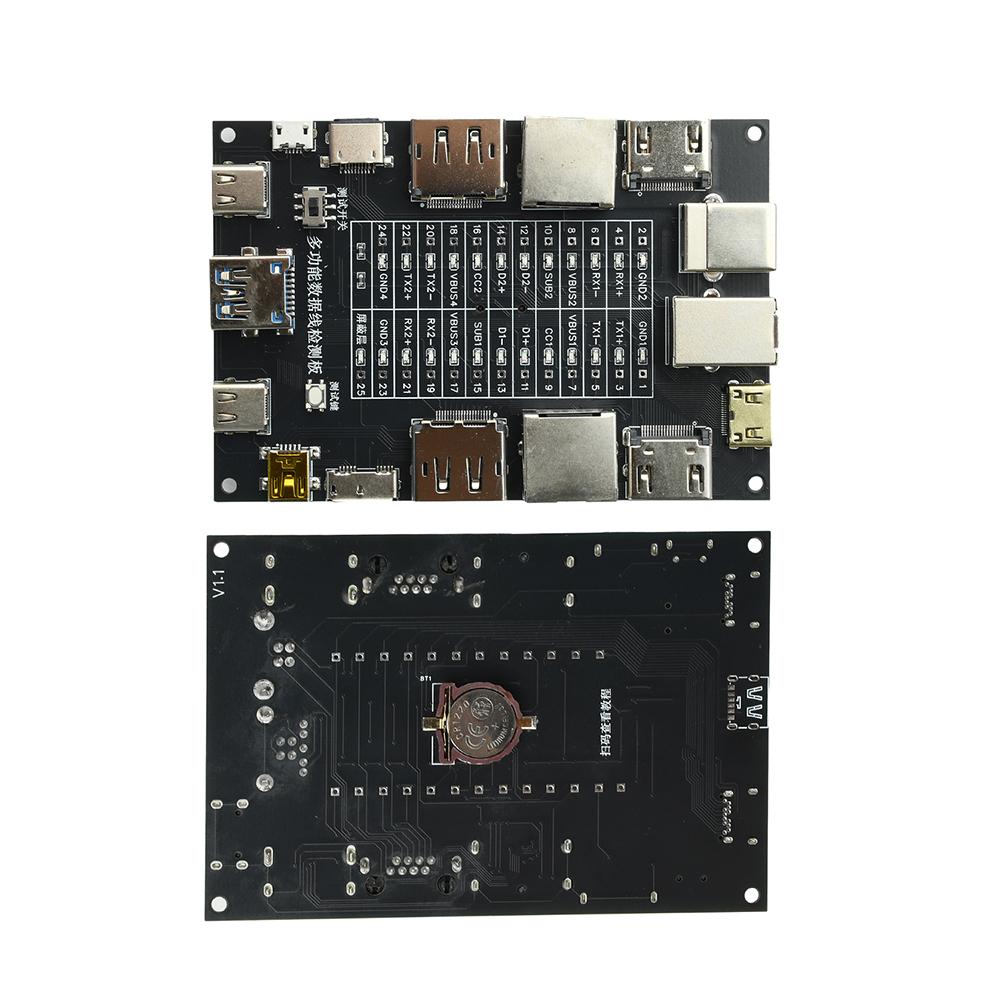 USB Data Cable Tester Type-C Type-B Micro Short Circuit Switch Test Board Ethernet Line Detection Module Built-in CR1220 Battery
