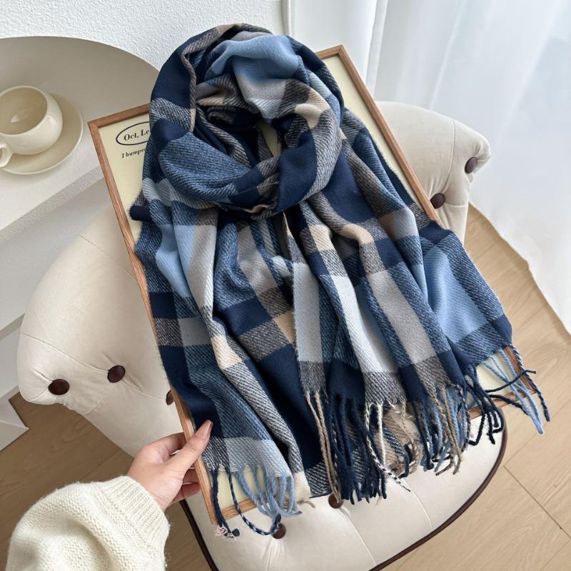 Contrasting color plaid scarf women's winter atmosphere thickened and kept warm imitation cashmere shawl versatile new model