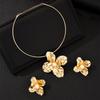 European & American Irregular Floral Jewelry Set for Women Fashion Minimalist Metal Pearl Decor Choker Necklace and Earrings Set