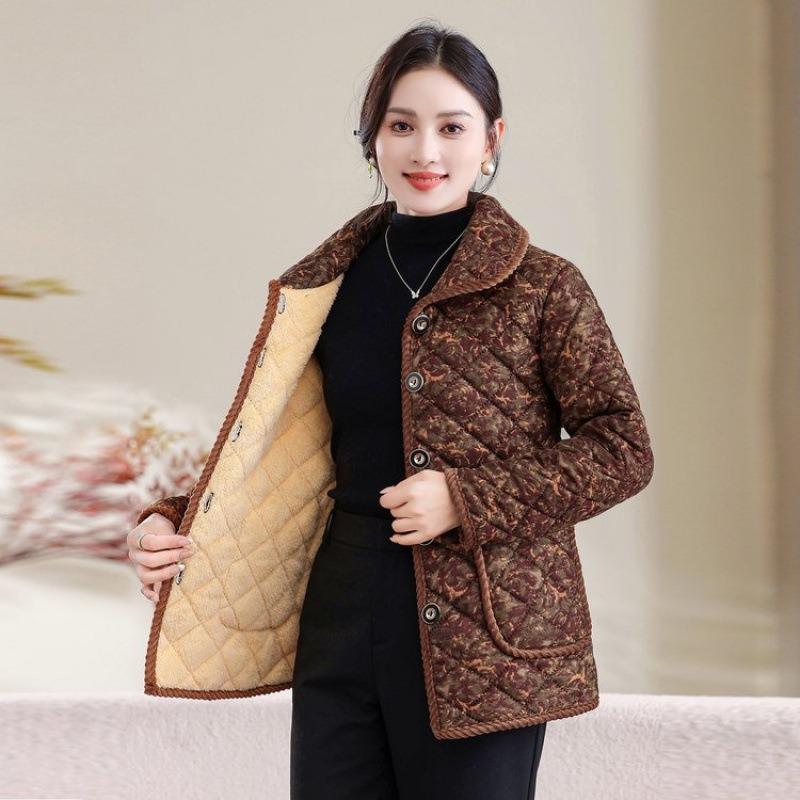 Autumn and Winter New Cotton-padded Jacket Large Size Velvet Lapel Small Cotton-padded Jacket Warm Floral Cotton-padded Jacket