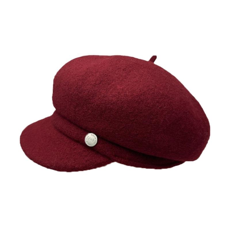 

Beret women s big head circumference painter hat Korean version hat autumn and winter women s high-end knitted hat women s octagonal hat One size fits all бордовий