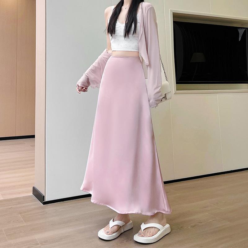 Satin Fishtail Skirt for Women's In Summer Latest Chinese Style Slim A-line Skirt High Waist Mid-length New Chinese Skirt