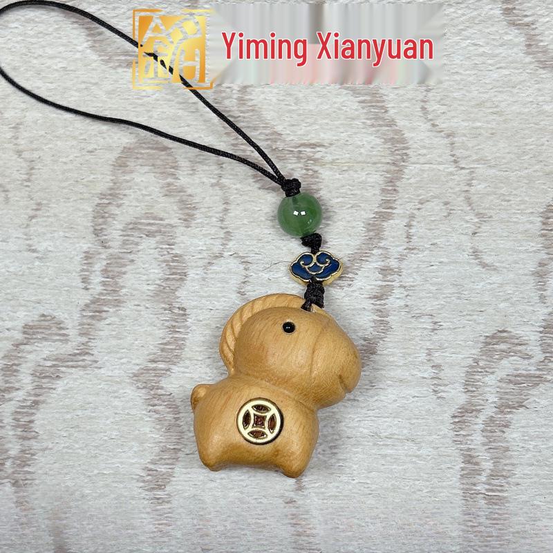 Ebony Inlaid Copper Wire Horse Phone Chain Pendant - Rotatable Solid Wood Zodiac Horse Design