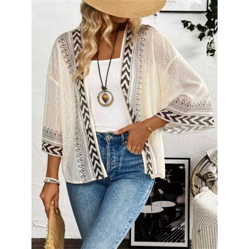 

Fashion Women Cardigan Tops Summer Knit Elegant Flare Sleeve Cardigan Khaki 2XL