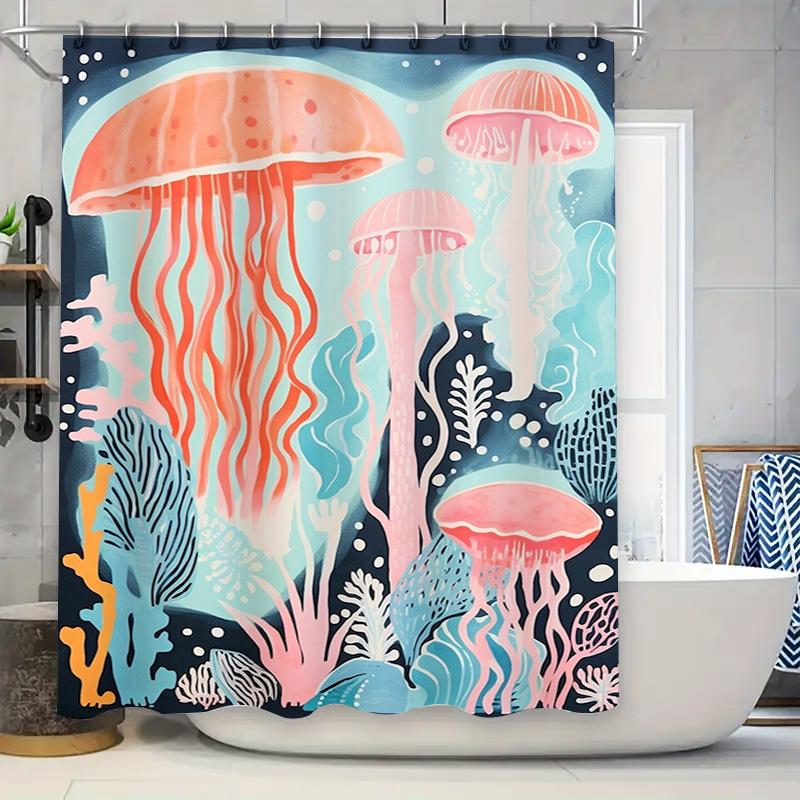 

Underwater Marine Life Jellyfish Coral Shower Curtain Home Decor Waterproof Bath Decoration Pink Orange Blue Design 90x180cm