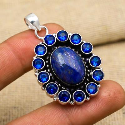 Lapislazuli, Blautopas Edelstein Handgefertigter Schmuck 925 Sterlingsilber Einzigartiger Anhänger zum Geschenk