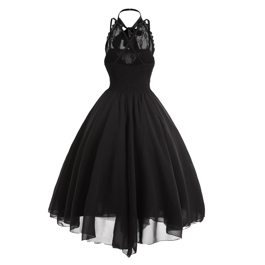 Women Fashion Gothic Style Sexy Banquet Festival Dress Lace Chiffon Dress   buy at low prices in the Joom online store