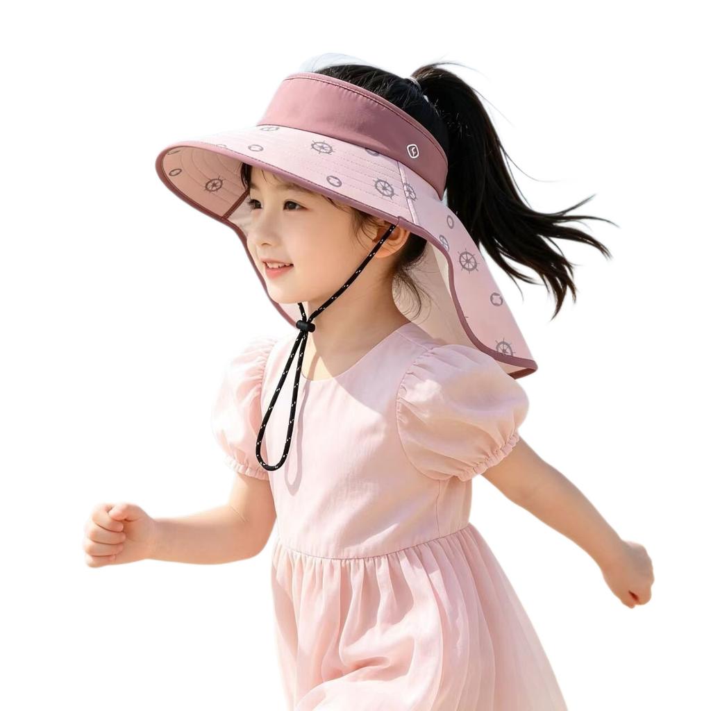 New fashion children's beach outdoor hat boys and girls shawl empty top hat cartoon wide brim summer shading adjustable