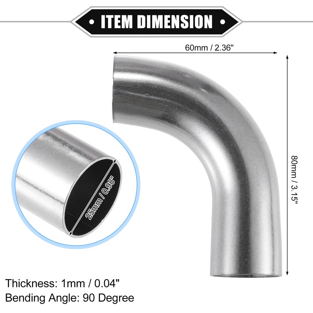 UXCELL 2 Stück 19mm 25mm 32mm 38mm 63mm 90° Bogen Winkelrohr Schlauchrohr DIY Auspuffrohr Lufteinlassrohr für Auto 304 Edelstahl