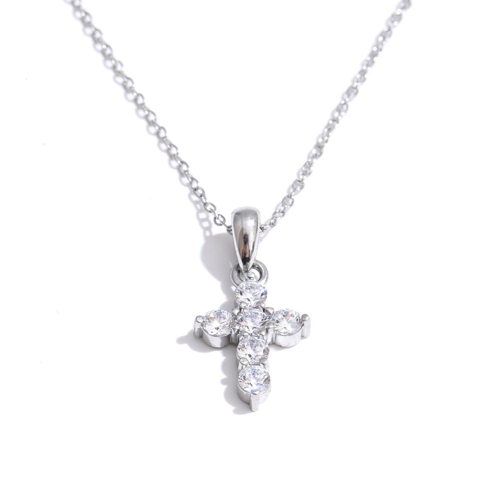 Yhpup High Quality Shiny CNC Cubic Zirconia Cross Pendant Necklace Gift Gold & Platinum Plated Delicate Fashion Collar Jewelry