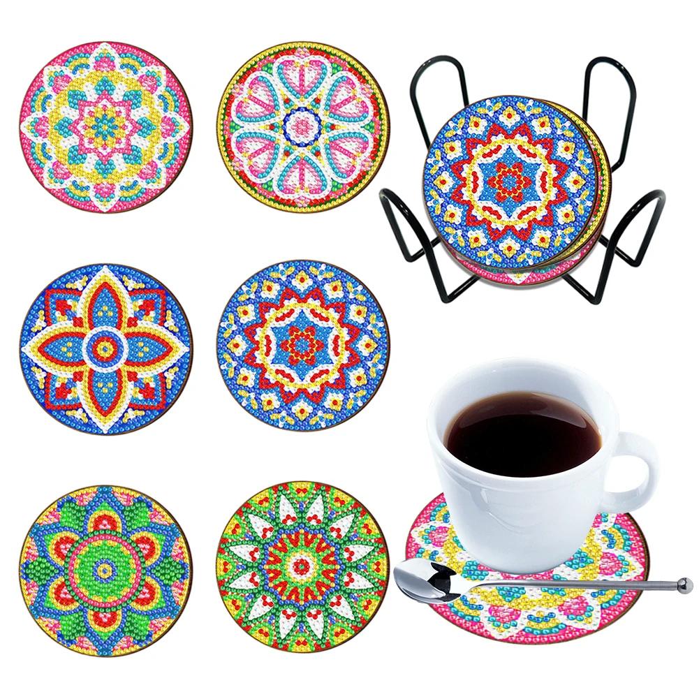 6/8PCS Diamond Painting Coasters Cartoon Animal Wooden Diamond Mosaic Art Drink Cup Pad Table Placemat Home Decor Christmas Gift