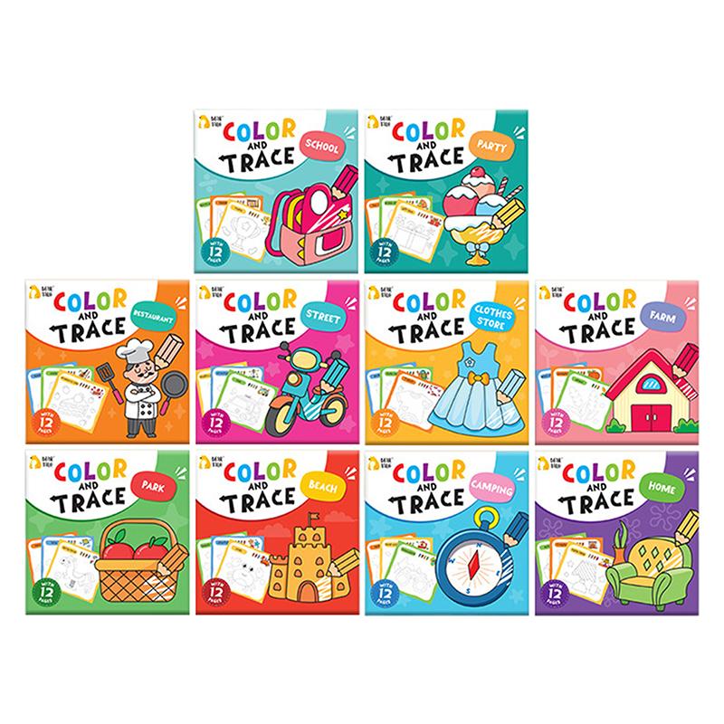 10 Book Set, Children'S Coloring Book To Enhance Cognitive Thinking, Including 10 Cartoon Themes For Boys And Girls