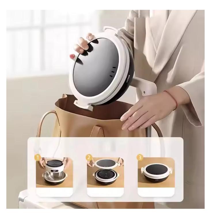 1.2L Electric Folded Cooking Pot Portable Multi-cooker Stainless Steel Portable-Split 500W Multifunctional Rice Heater with Bowl