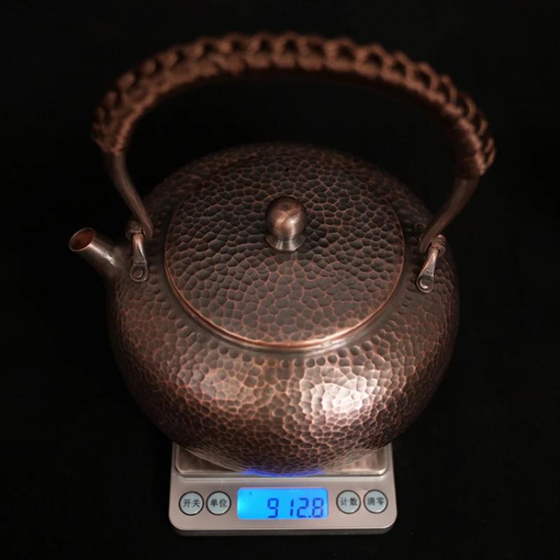 Handgefertigter reiner Kupfer-Teekessel Traditionelle chinesische Teekanne zum Aufbrühen von Teewasser-Kessel Handgefertigte Teekannen