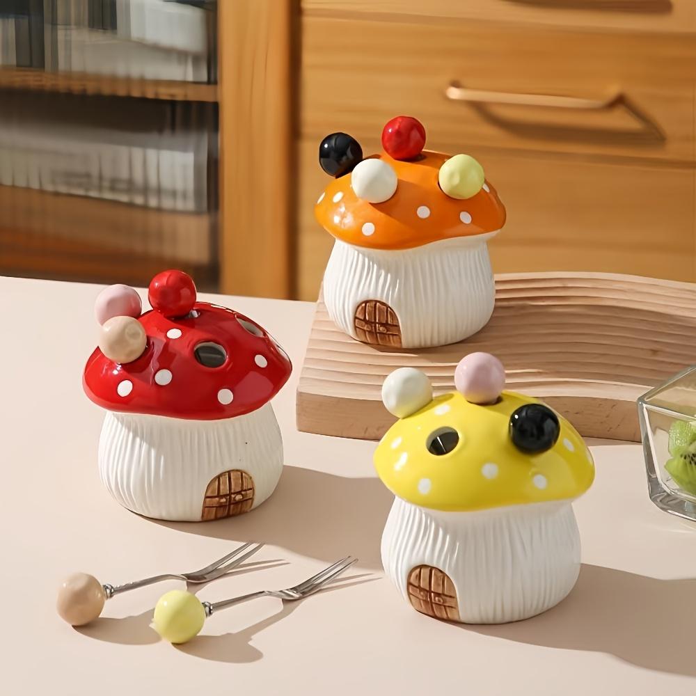 Mushroom Fruit Fork Set 304 Stainless Steel Cute Dessert Forks with Storage Jar Home Kitchen Accessories