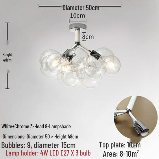 Nordic Romantic Bubble Lamp - Creative Glass Pendant for Children's Room, Living Room, or Restaurant.
