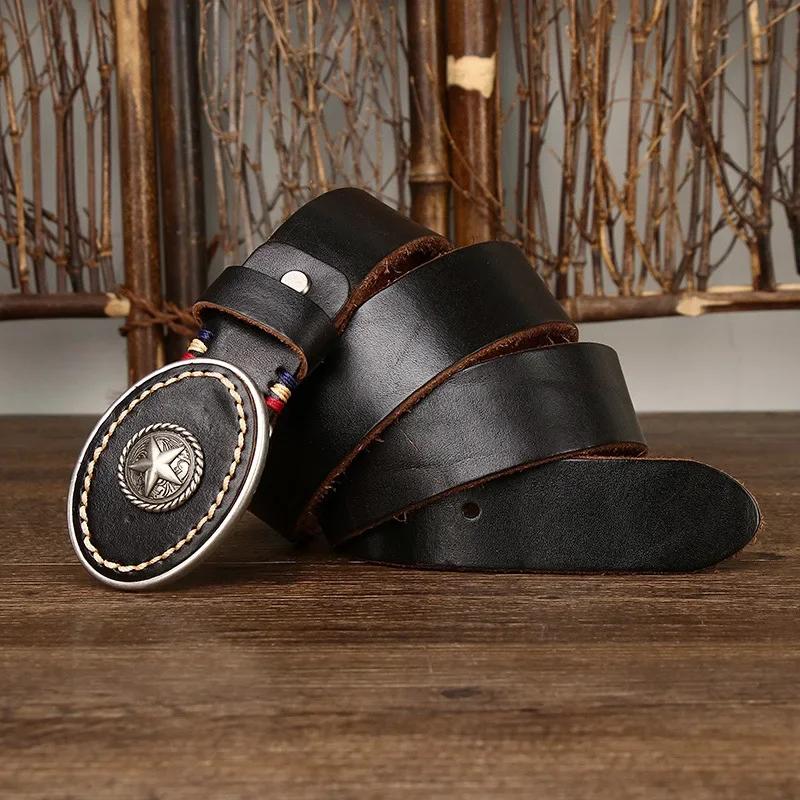 

3.8CM Pure Cowhide High Quality Genuine Leather Belts for Men Strap Male Thickened Head Layer Cowhide Smooth Buckle Jeans Cintos 125cm чорний
