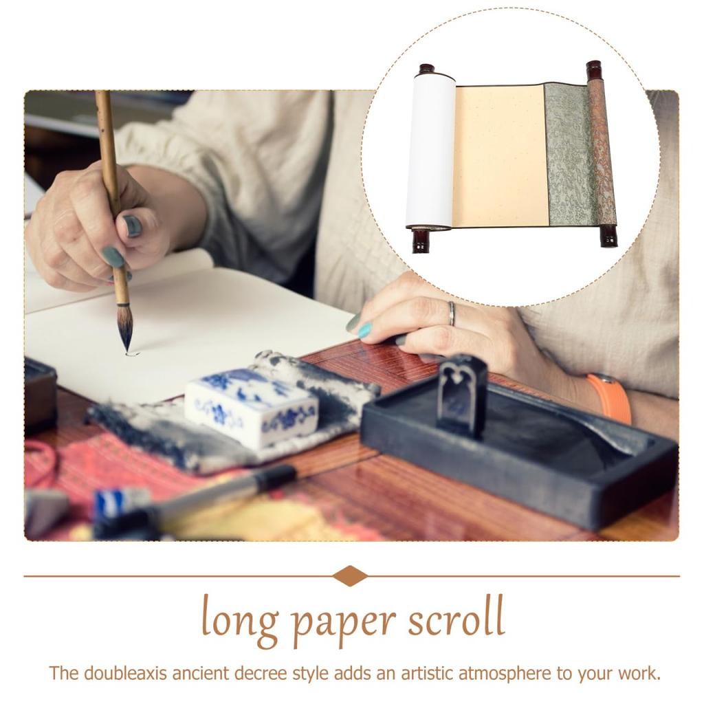 TEHAUX Hanging Scroll Calligraphy Scroll, Xuanshi White with Double Scrolls, Antique Style Blank Canvas for Calligraphy, Ink Painting, and Traditional