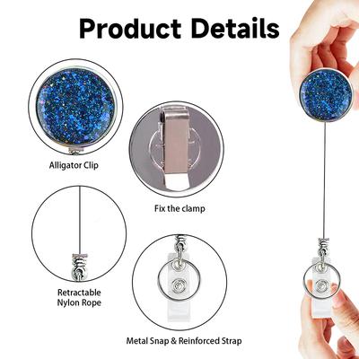 2026 Retractable Nurse Badge Reel Doctor Student Teacher ID Card Holder Keychains Lanyard Glitter New Design 1 Piece Metal