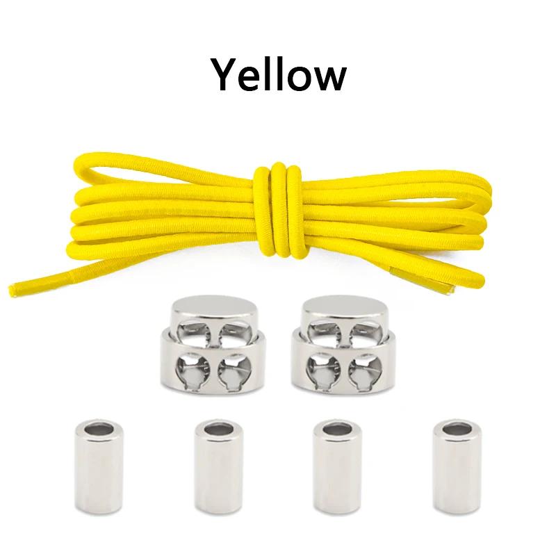 

1Pair Sports Shoelaces Without Ties Elastic Laces Sneakers Metal Spring Buckle Round Shoelace Rubber Bands for Shoes Accessories жовтий