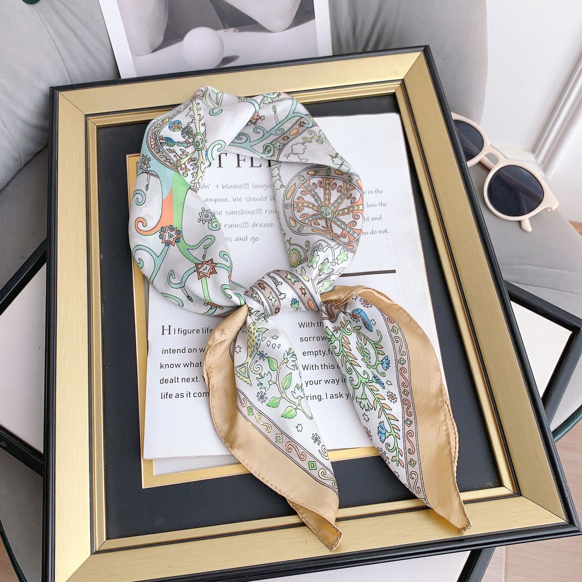 

New simulated silk scarf women s spring summer thin 70cm printed scarf versatile fashion headscarf decorative shawl 70*70cm