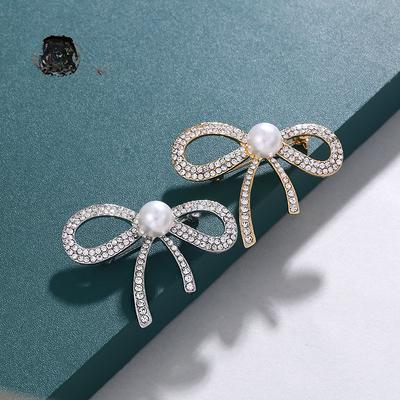 Hot-selling White Pearl Bow with Diamond Brooch with Diamond, High-end Clothing Corsage Versatile Clothing Jewelry Pin