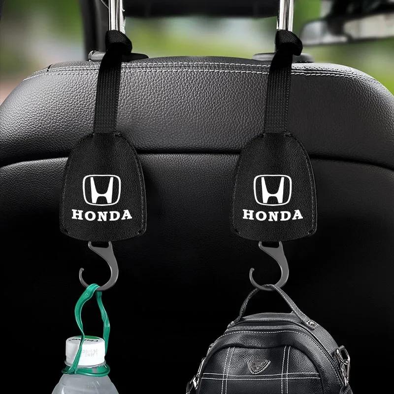 Car Hot 2025 1/2pcs Leather Car Seat Back Hooks Portable Hanging Bag Rack For Honda Civic Odyssey Vezel Accord Pilot Fit XRV CRV