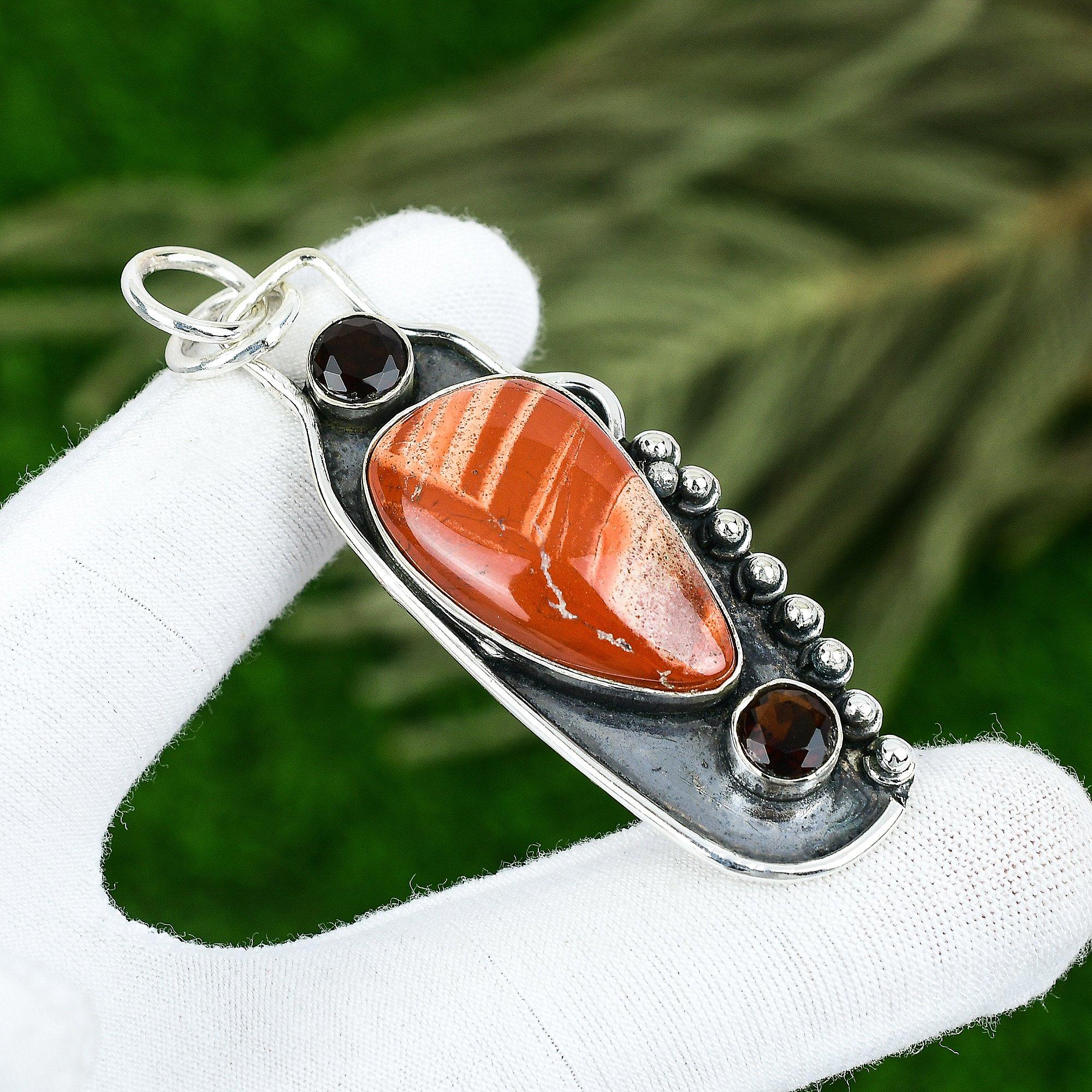 

Юбилейный подарок для нее Натуральный красный яшмовый кулон из змеиной кожи серебро 925 пробы