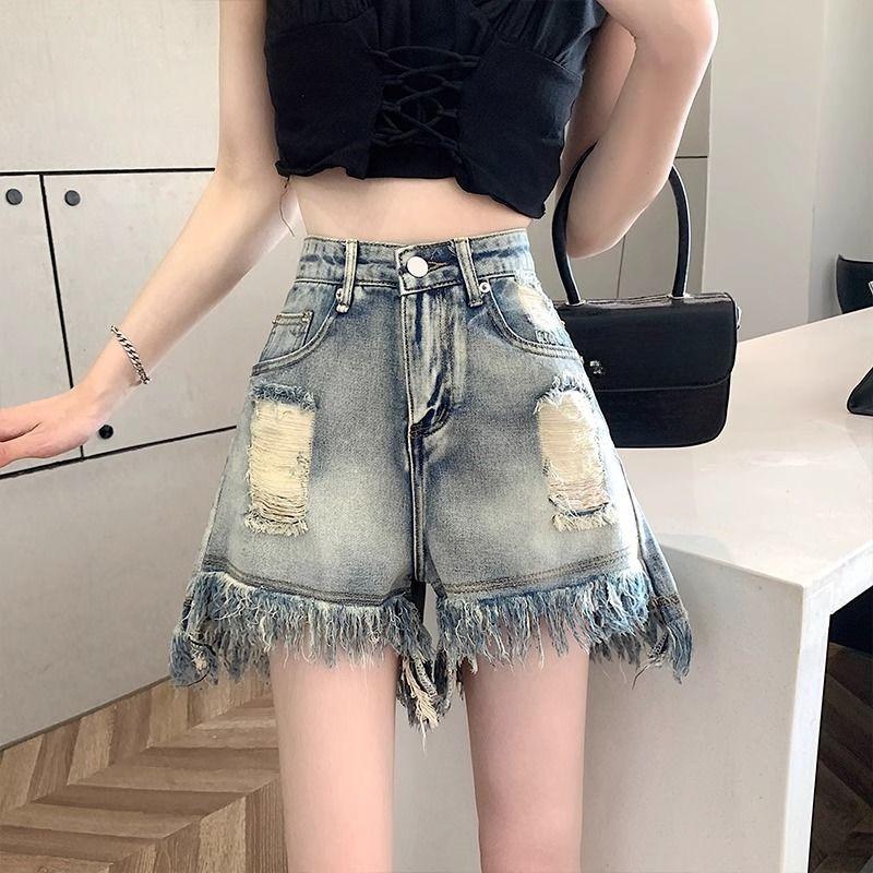High Waist Denim Shorts Women Loose Fit Summer A Line Wide Leg Casual Shorts
