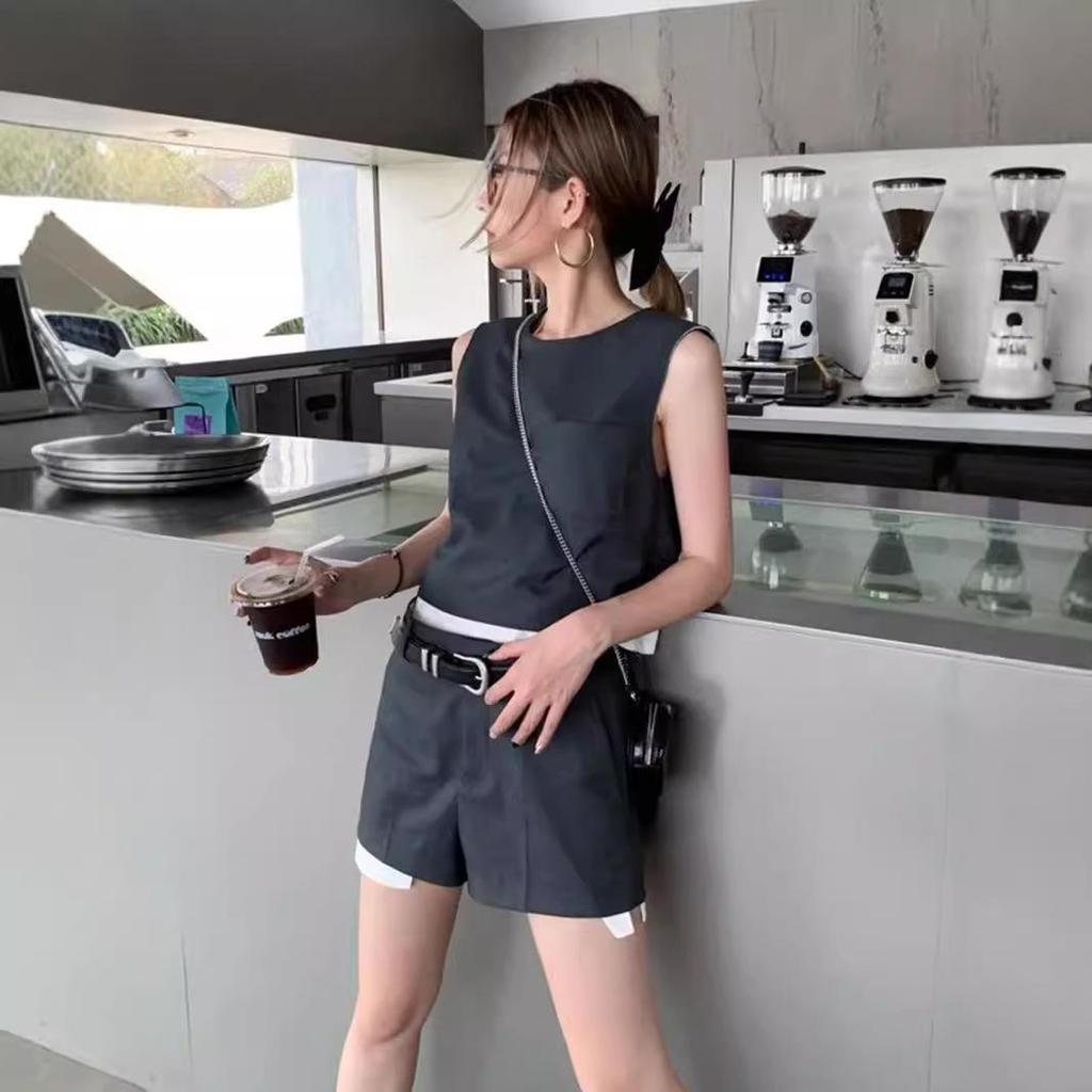 Stylish Raw Edge Patch Pocket Sleeveless Two-Piece Vest
