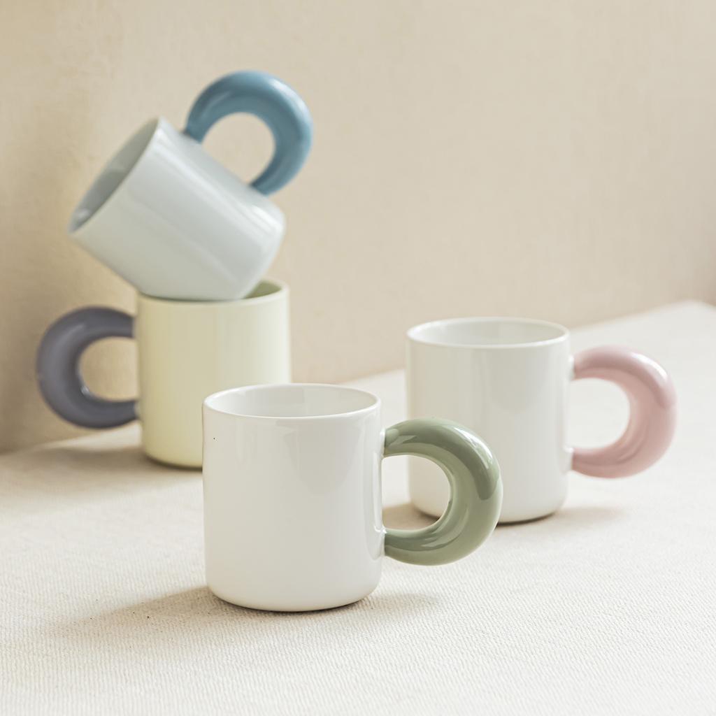 Contrasting Color Handle Cup Ceramic Mug Water Cup Simple Style Coffee Cup Household Teacup Breakfast Cup