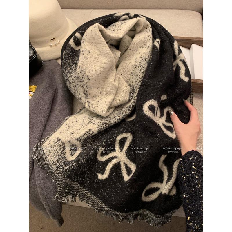 

Bow Tassel Scarf Women s Winter Large Shawl High End Double-sided Imitation Cashmere Extended and Thickened Warm Scarf