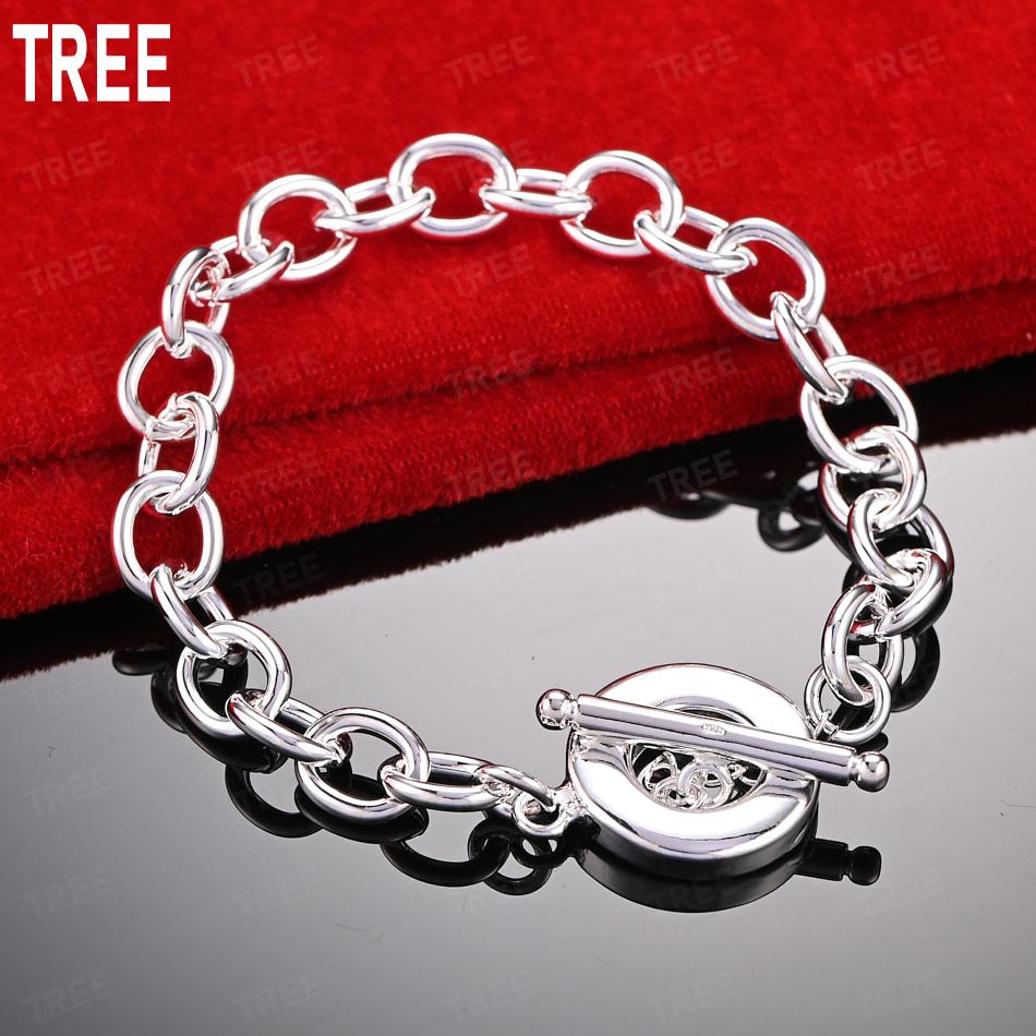 925 Sterling Silver Simple And Atmospheric Hollow Ring Bracelet Exquisite Gift Jewelry 20cm