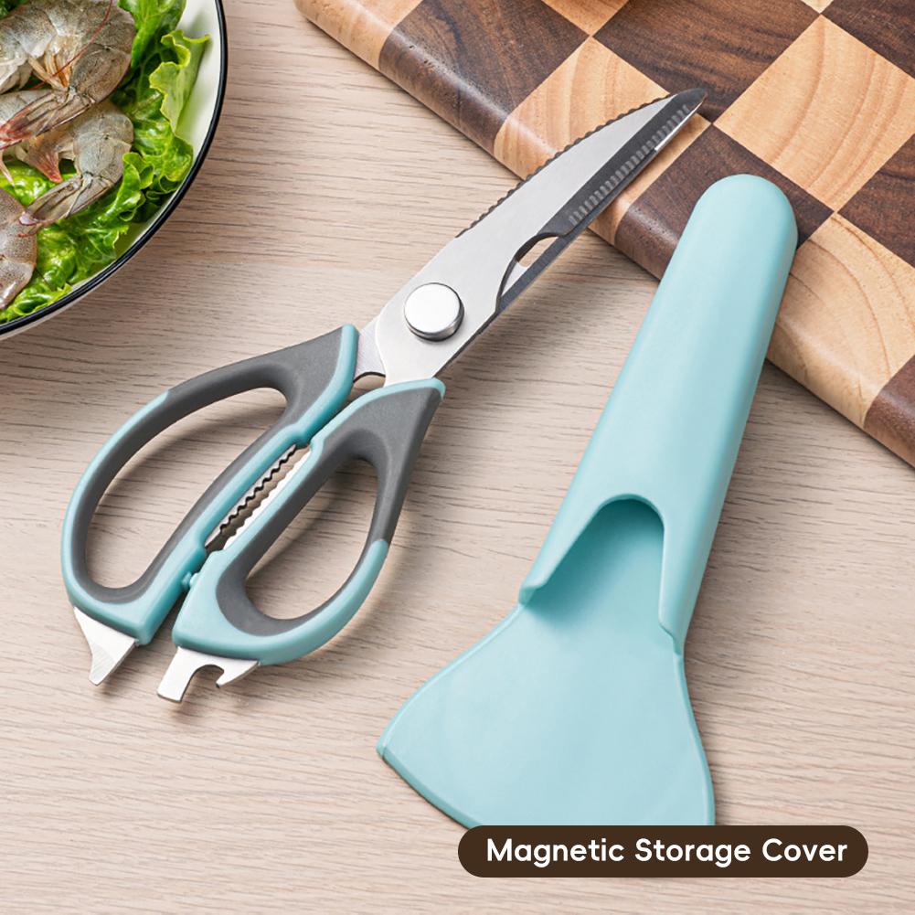 High-Quality 6-in-1 Powerful Kitchen Scissors Detachable Multi-functional Magnetic Storage Pouch Fish Scale Plane Peeler Crack Walnut Corkscrew