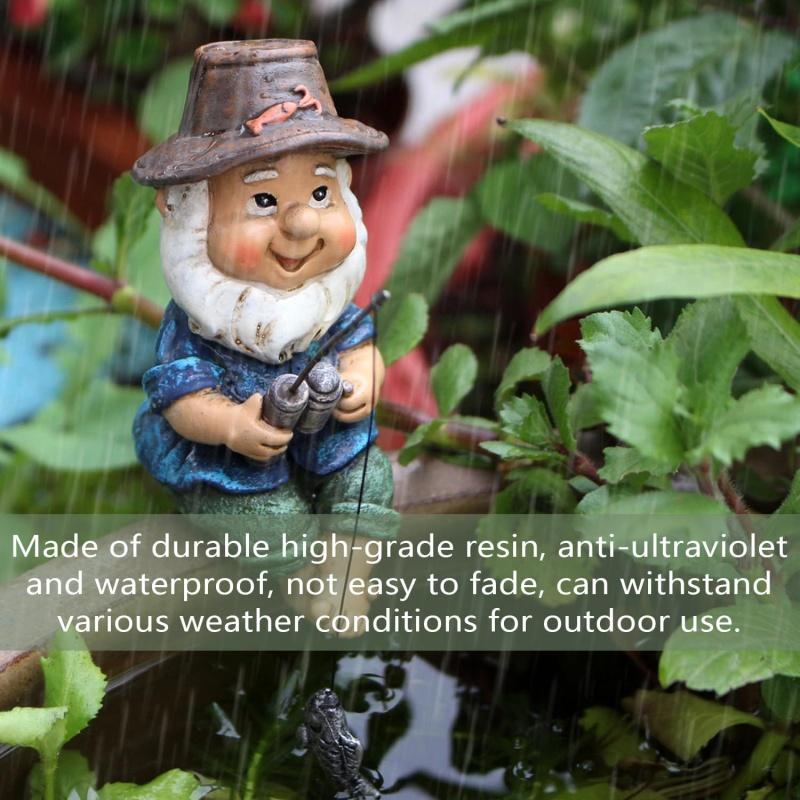Fishing Gnome Statue Figurine Resin Dwarf Sculpture Home Garden Decor Ornament