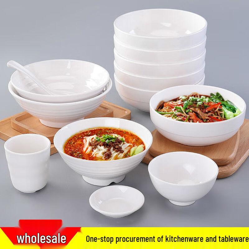 777 Melamine 10.5-inch White Ribbed Soup & Noodle Bowl (10-Pack)