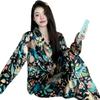 Women's Ice Silk Pajama Set: Long Sleeve Cardigan & Pants