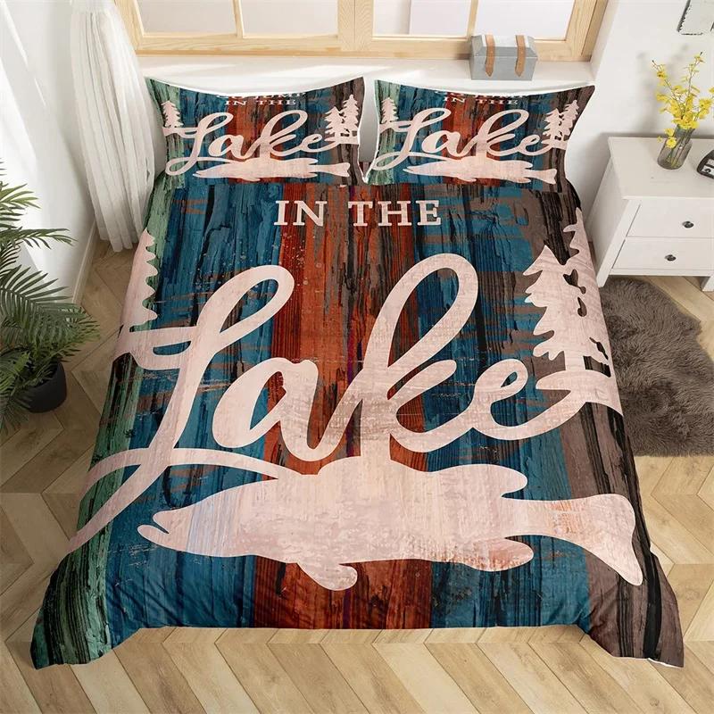 Fishing Soft Duvet Cover Set Twin King For Young Boys Men Rustic Fisherman Warm Comforter Cover Microfiber Wild Cabin Fishing Theme Beding Set