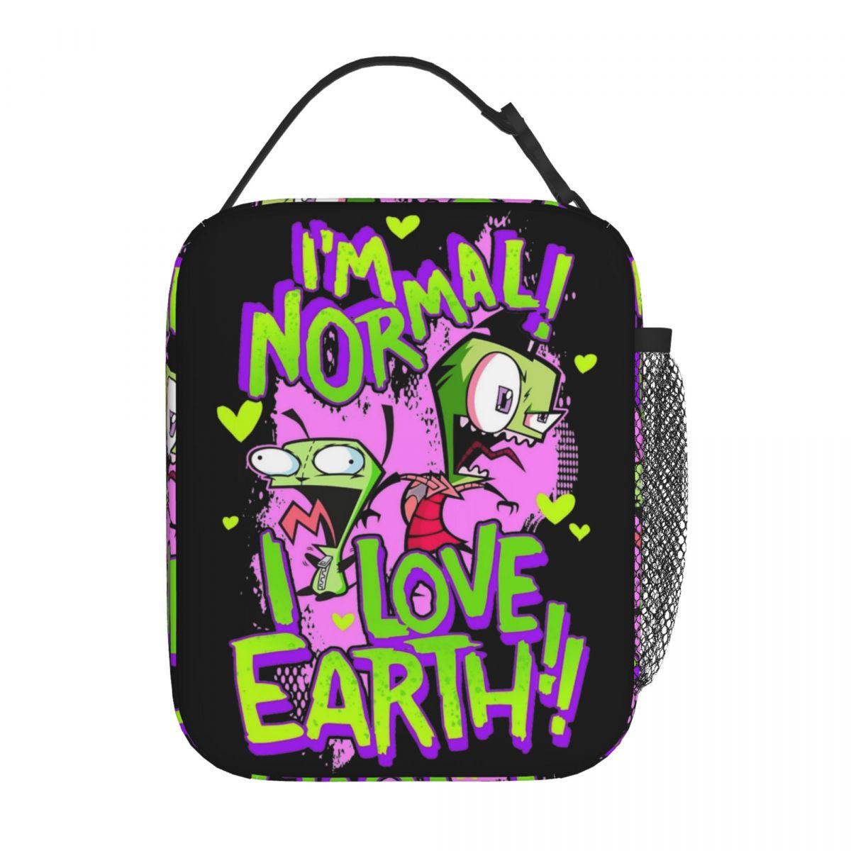 Invader Zim & GIR I m Normal I Love Earth Insulated Lunch Bag Thermal Lunch Container Leakproof Tote Lunch Box College Travel One Size