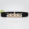 Women's Black Elastic Corset Waist Belt with Metal Chain Accessories