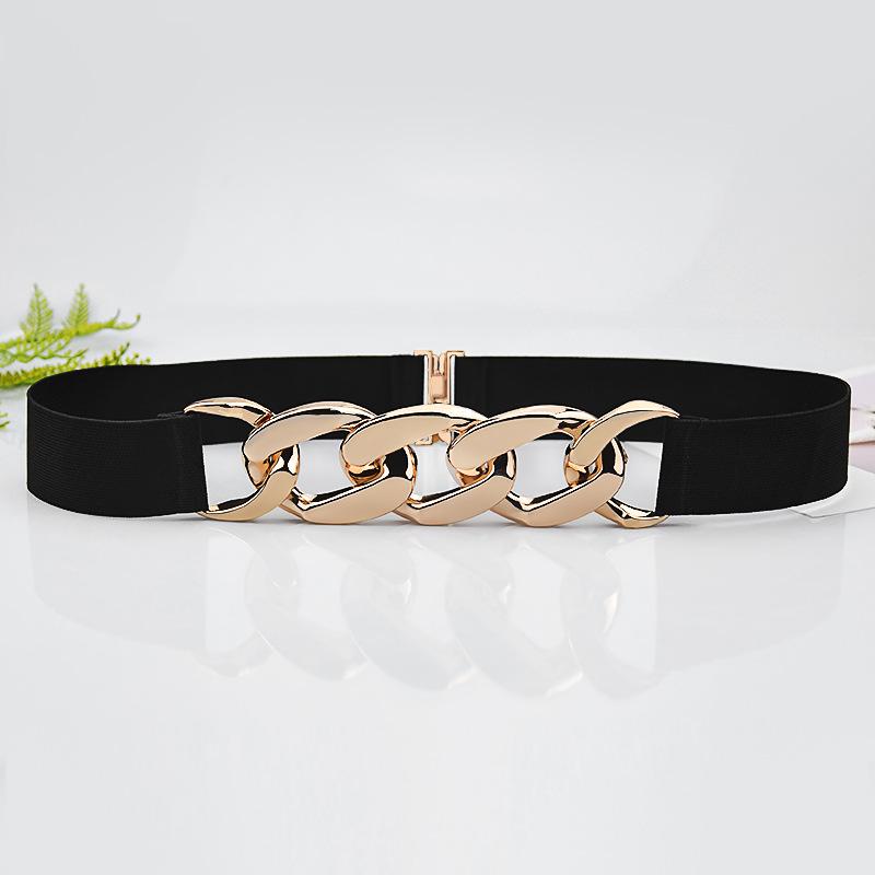 Women's Black Elastic Corset Waist Belt with Metal Chain Accessories