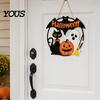 Childlike Scary Party Decor Halloween Wood Hanging Ornament with Ghost Pumpkin Bat Cat Prints, Durable Seasonal Home Wall Ornaments Waterproof