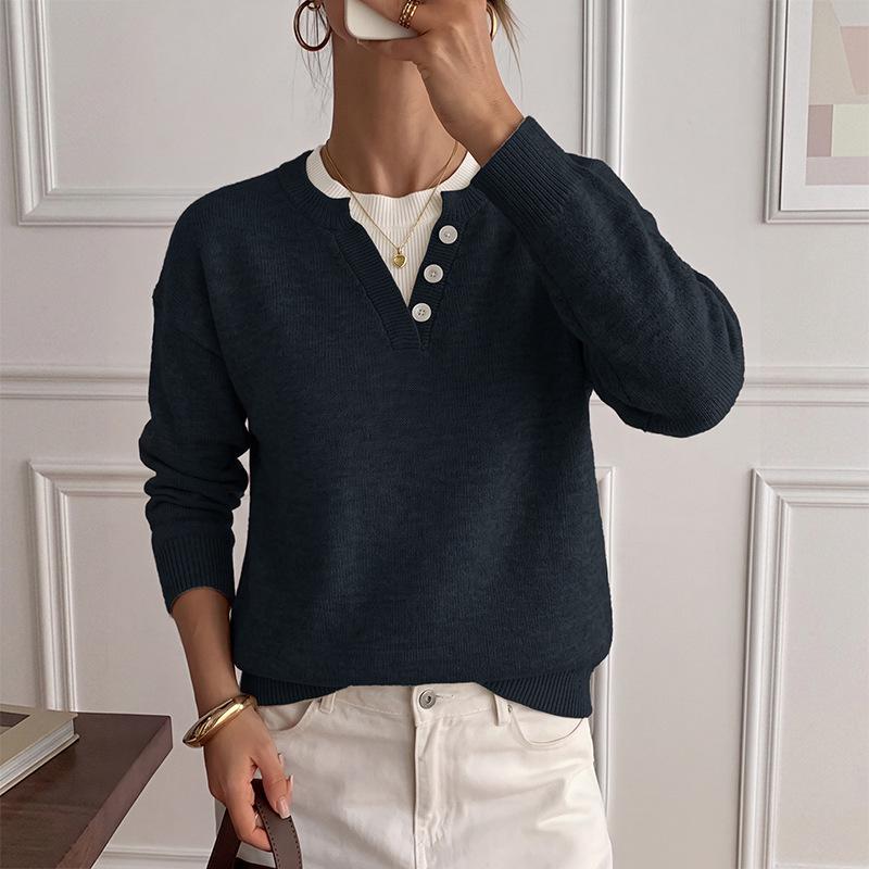 TikTok 2026 Autumn/Winter Gentle Knitwear: Loose Double-Layer V-Neck Two-Piece Sweater for Women