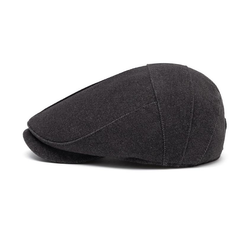 Winter Warm Forward Cap Men's Velvet Thick Cap Woolen Beret Solid Color British Newsboy Cap