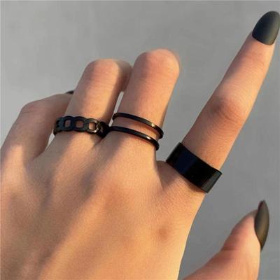 Set de inele negru de epocă 3 buc pentru femei bărbați punk metal geometric geometric simplu reglabil inele deschise bijuterii cadouri