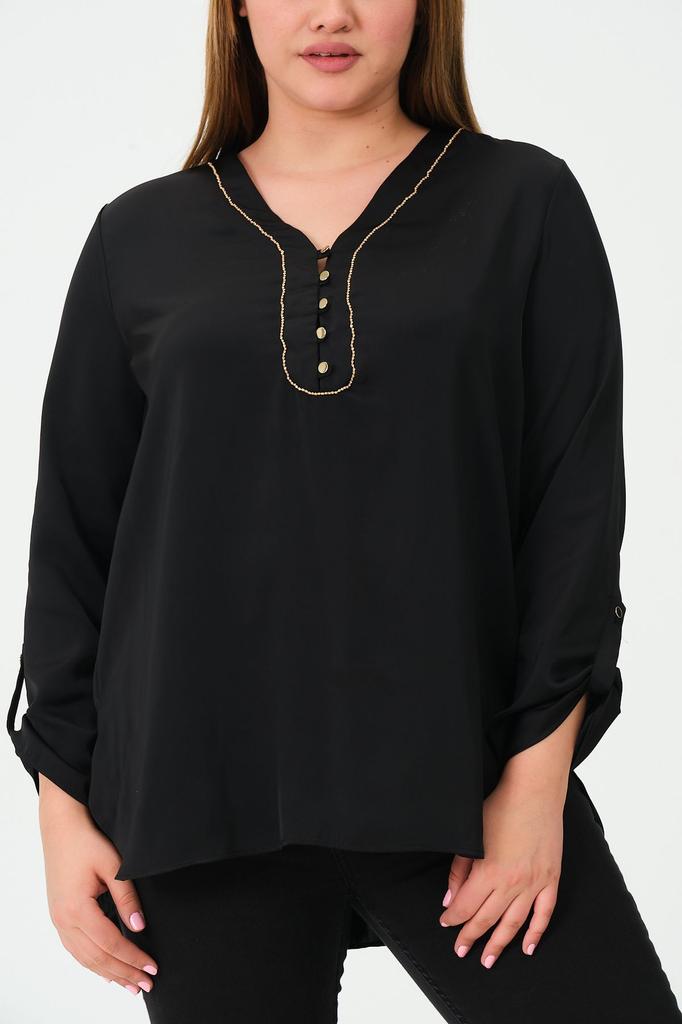 Damen Bluse in großer Größe Plus Size Bluse mit Ketten-Accessoires am Kragen