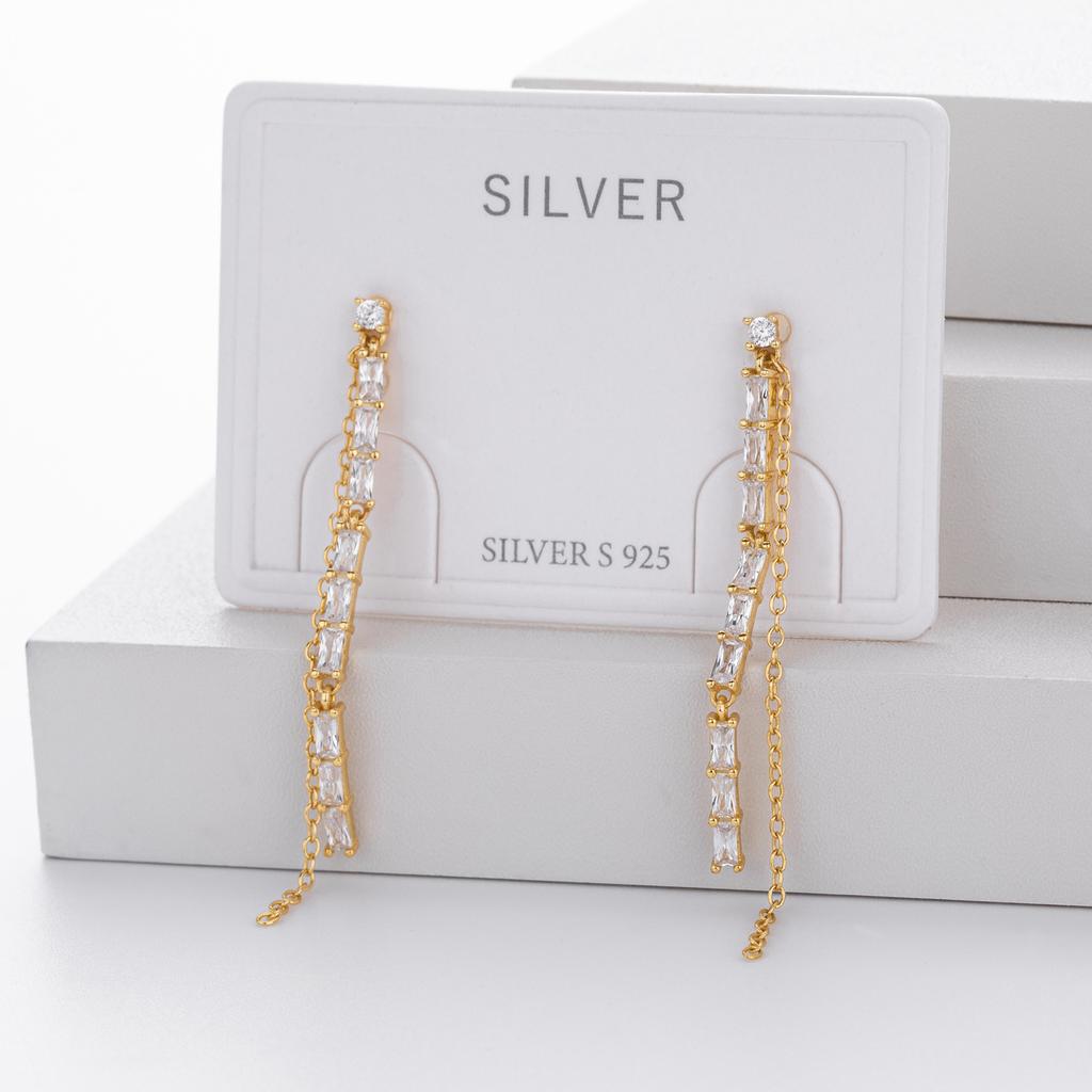 Fashion Piercing Jewelry 925 Sterling Silver Zircon and Chain Tassel Stud Earring for Women Versatile Earring Factory