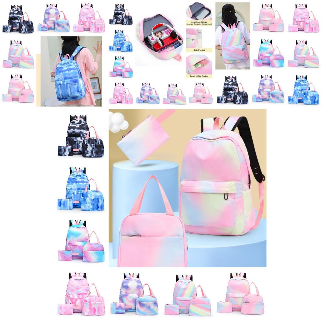 Stylish And Durable Nylon Backpack Set 3 Piece School Bag Lunch Bag And Pencil Case Unisex Design