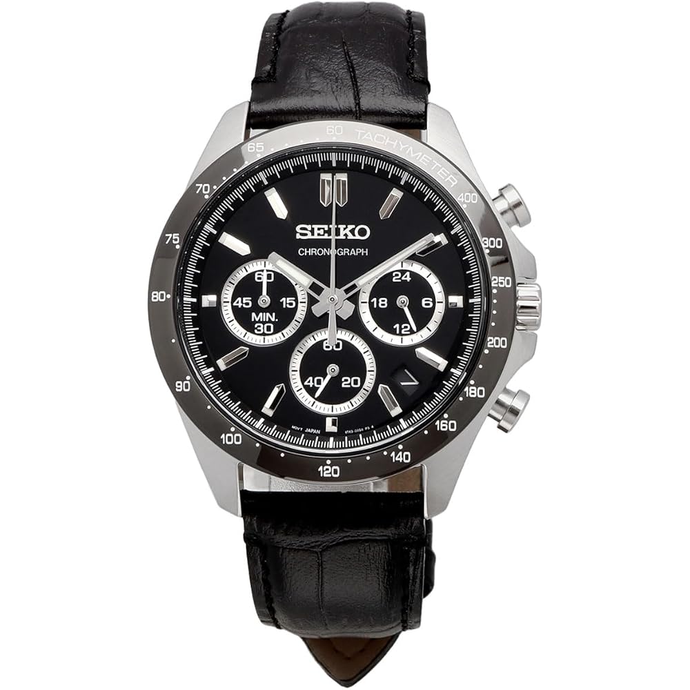 Seiko Chronograph Quartz Men's Watch SBTR021 Black Leather 1/5 Second Precision